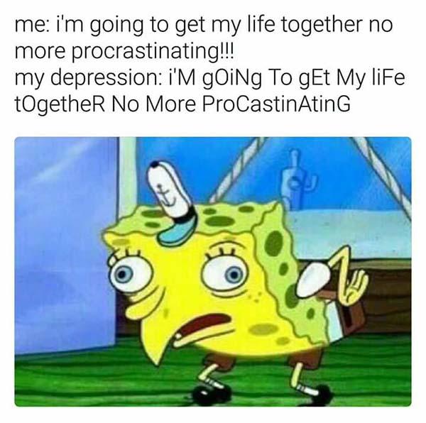 spongebob mocking meme depression