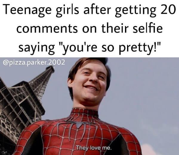 Spider Man Meme teenage girls after getting 20 comments