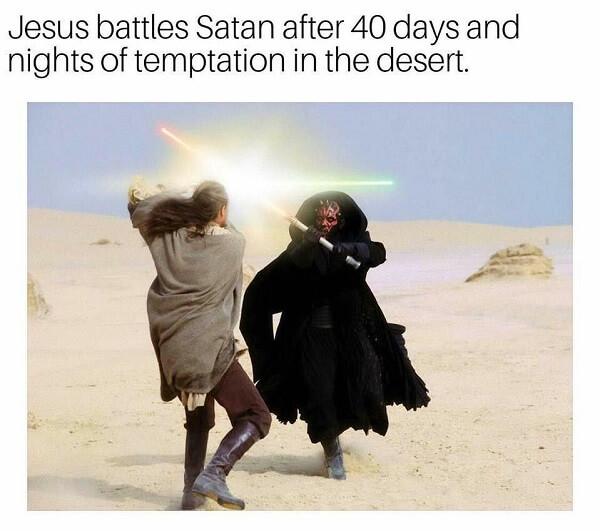 Jesus Meme battled satan in the desert