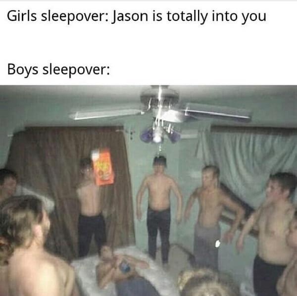 clean memes girls sleepover, boys sleepover