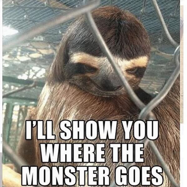 sloth meme i'll show you where the monster goes