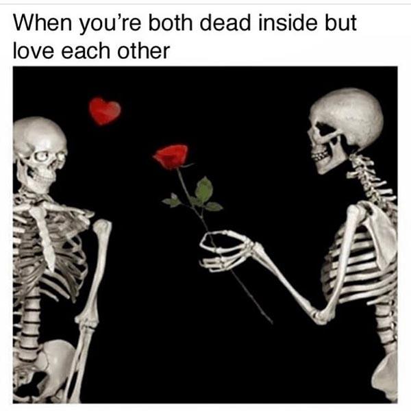 skeleton meme love each other