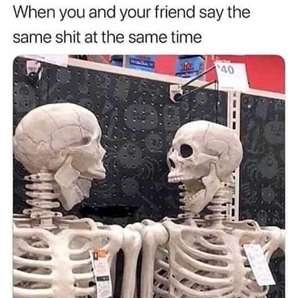 skeleton meme when you and your friend...