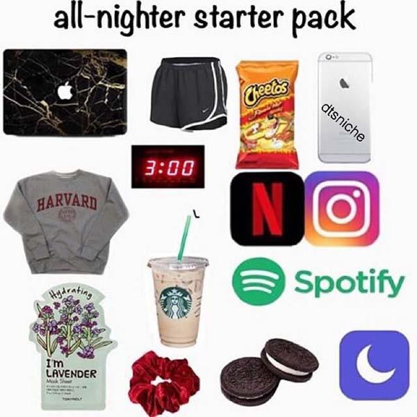 all nighter starter pack meme