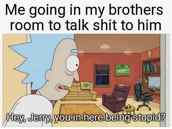 rick and morty memes me going to my brothers rooms