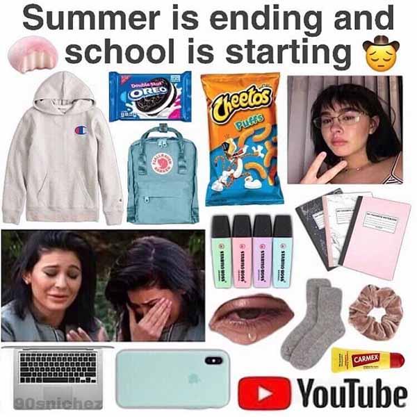 summer is ending and school is starting starter pack meme