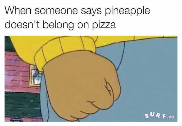 when someone says pineapple doesn't belong on pizza