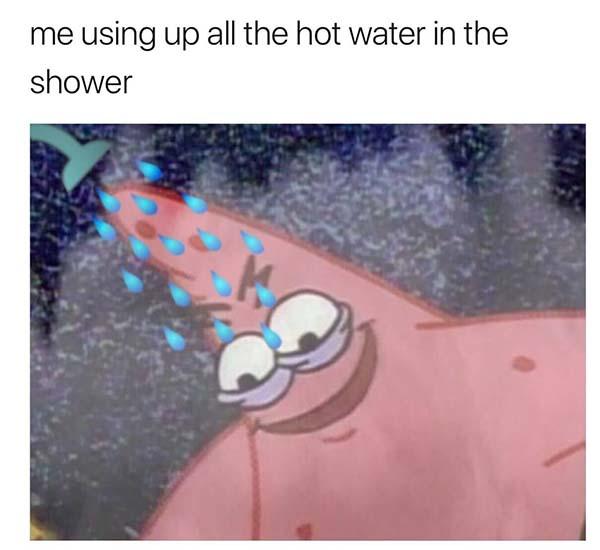 me using all the hot water in the shower