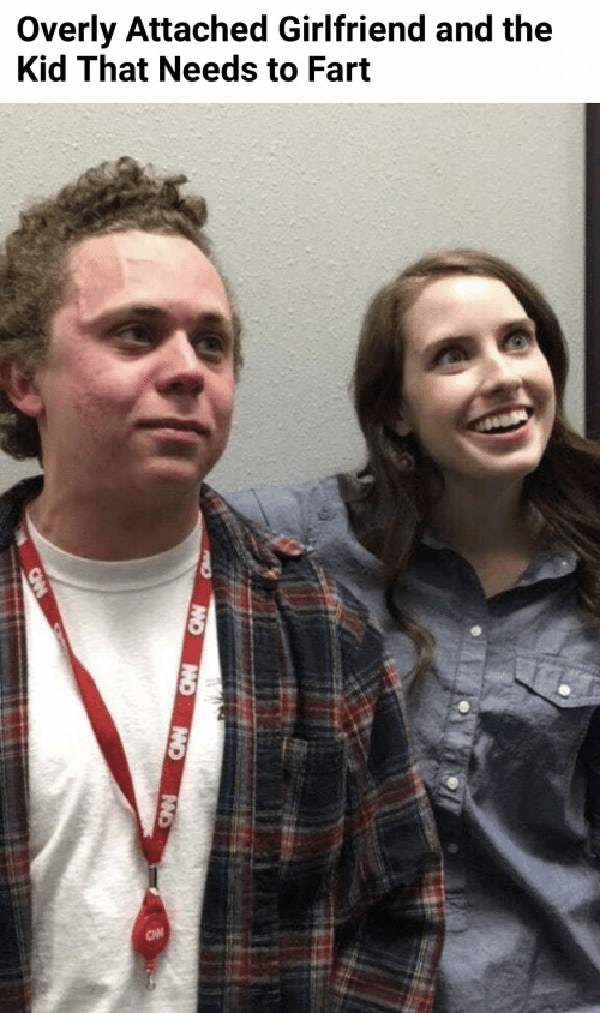 overly-attached-girlfriend-and-the-kid-that-needs-to-fart... kid that needs to fart meme