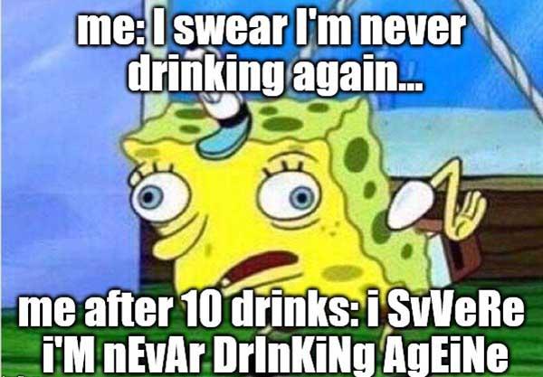 spongebob drinking meme never drinking again meme