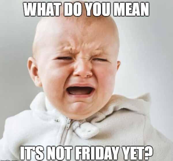 what do you mean it's not friday yet... baby crying meme