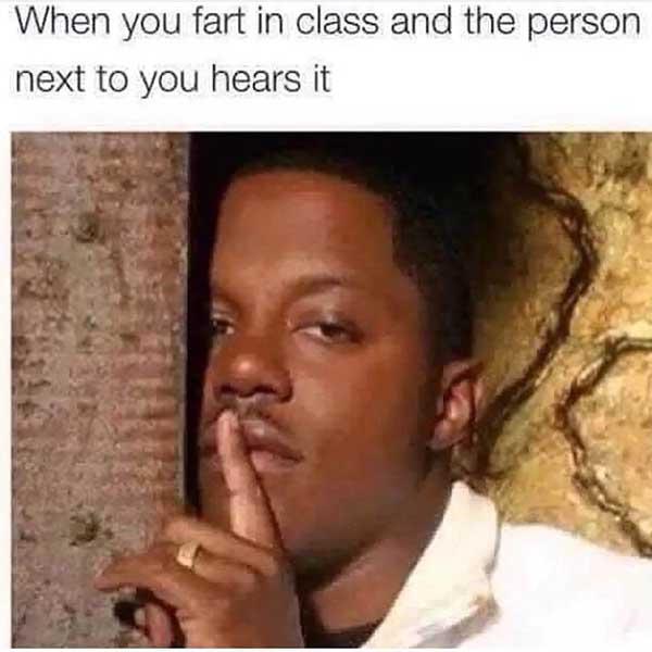 when you fart in class and the person next to you hears it... fart meme