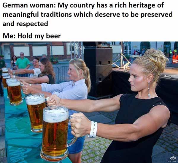 german woman hold my beer meme