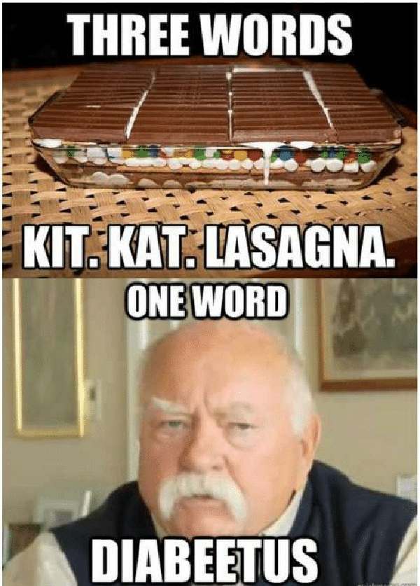 three-words-kit-kat-lasagna-one-word-diabeetus-wilford brimley diabetes meme